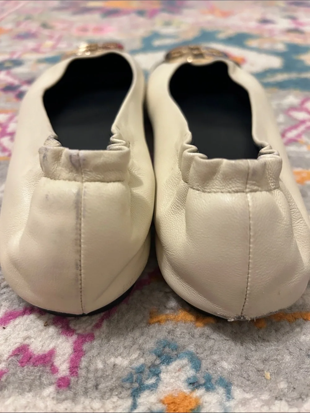 Tory Burch Claire Cap Top Leather Ballet Flats in New Cream/Black Size 9 Neutral